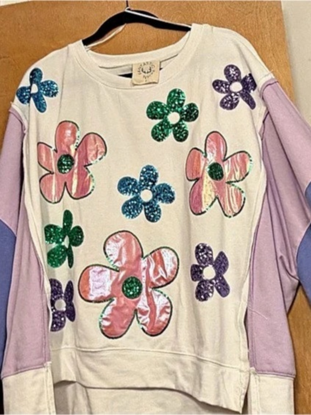 Fantastic Fawn Floral Embellishment Long Sleeve Sweatshirt
